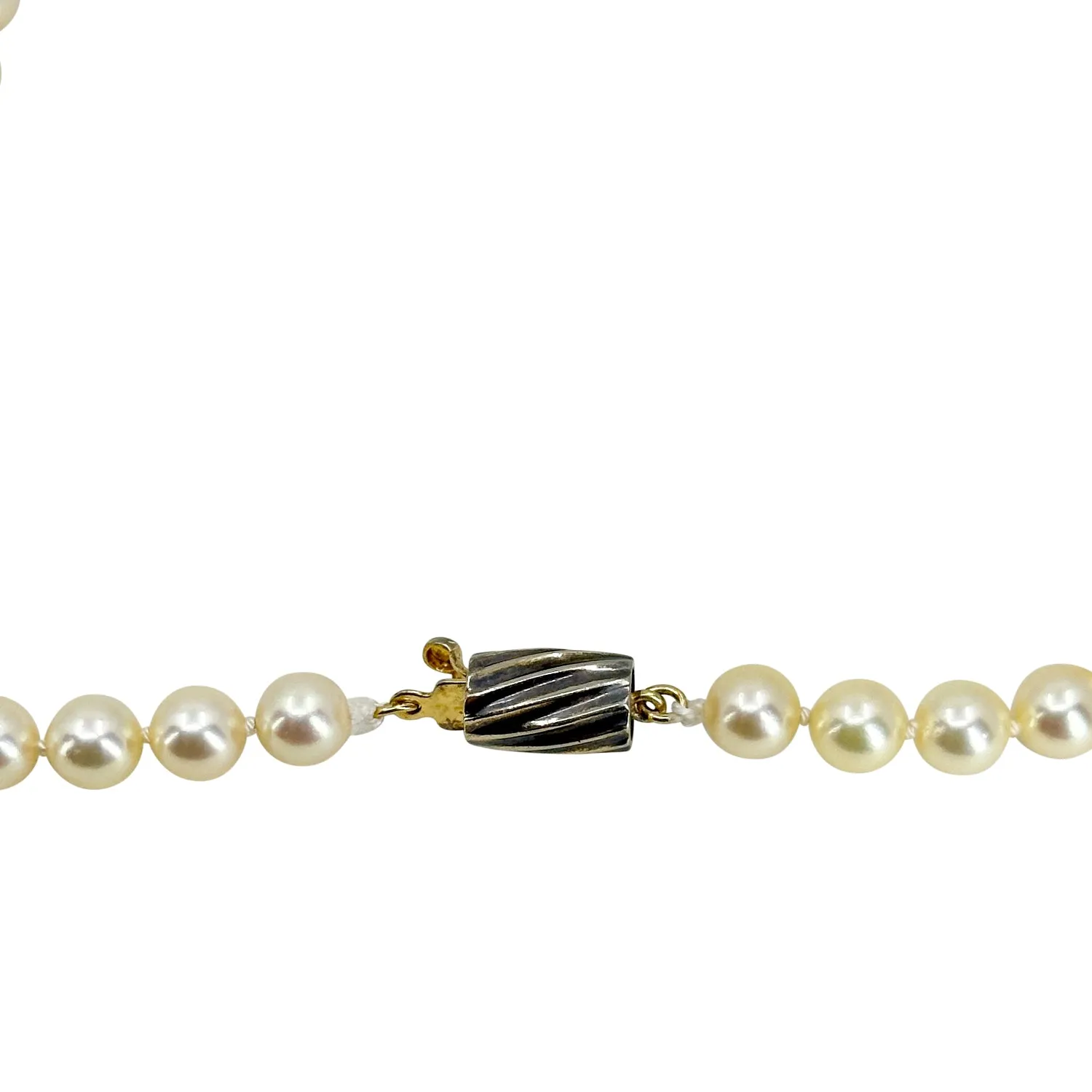 Golden Cream Vintage Japanese Saltwater Akoya Cultured Pearl Opera Necklace - Sterling Silver 35 Inch