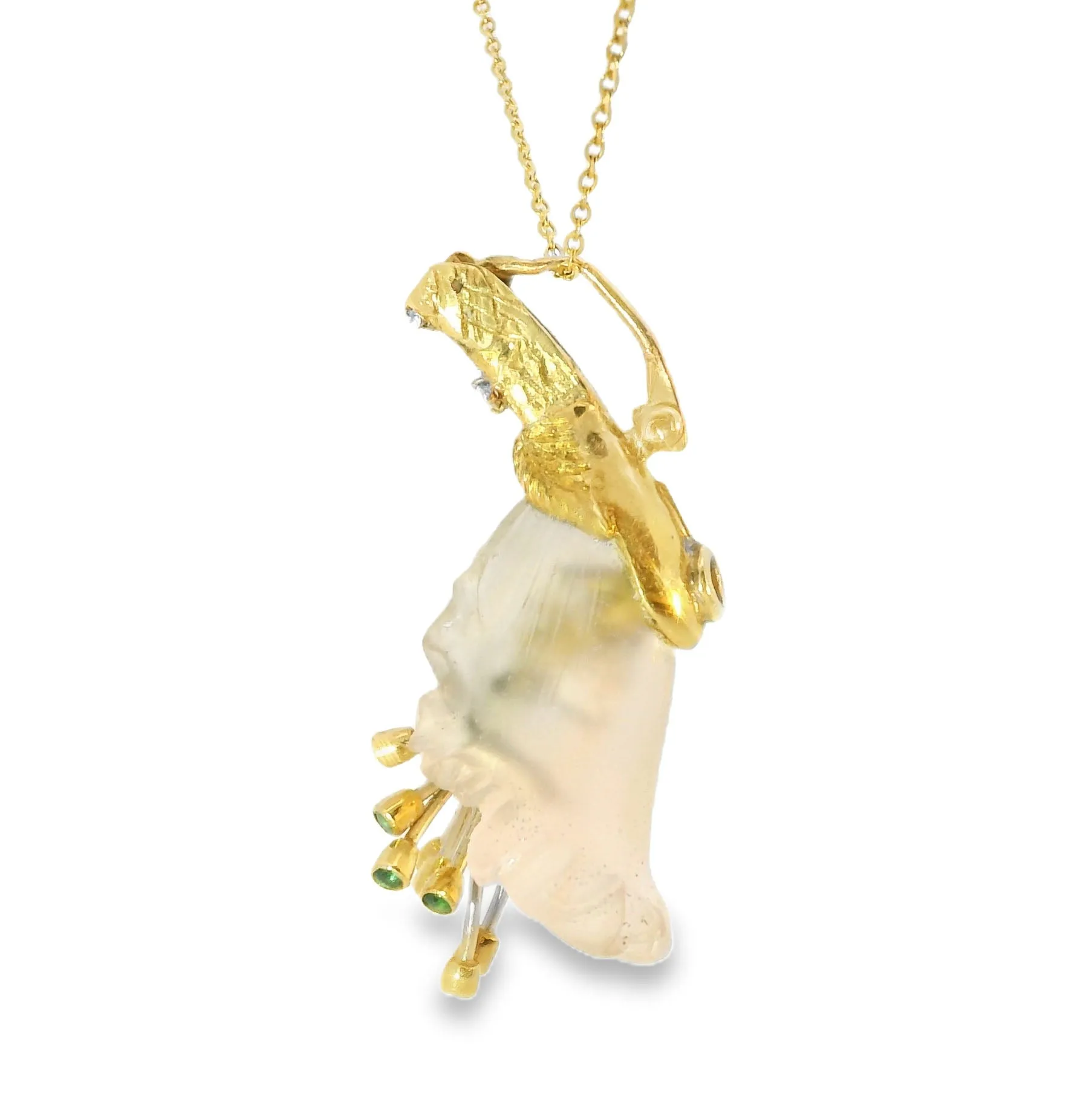Gorgeous Estate 18K Yellow Gold Diamond Emerald Floral Pendant Necklace Slide