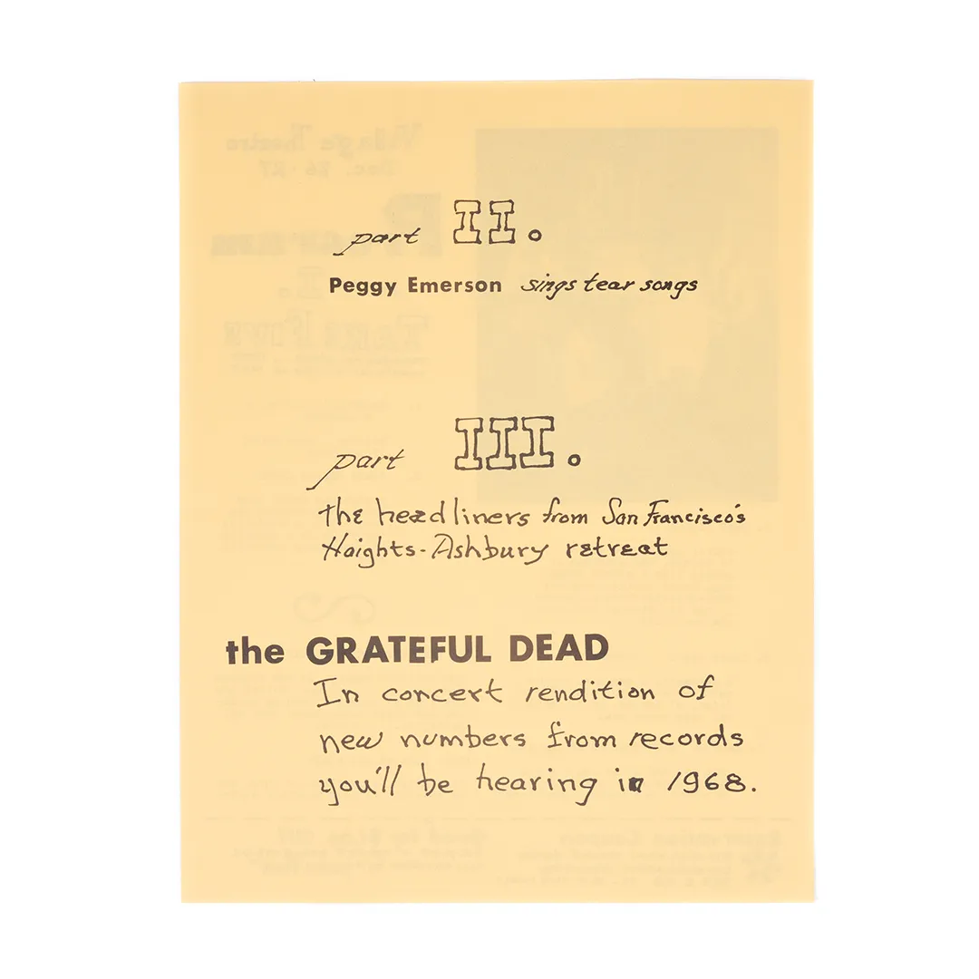 Grateful Dead 1968 Village Theatre Flyer