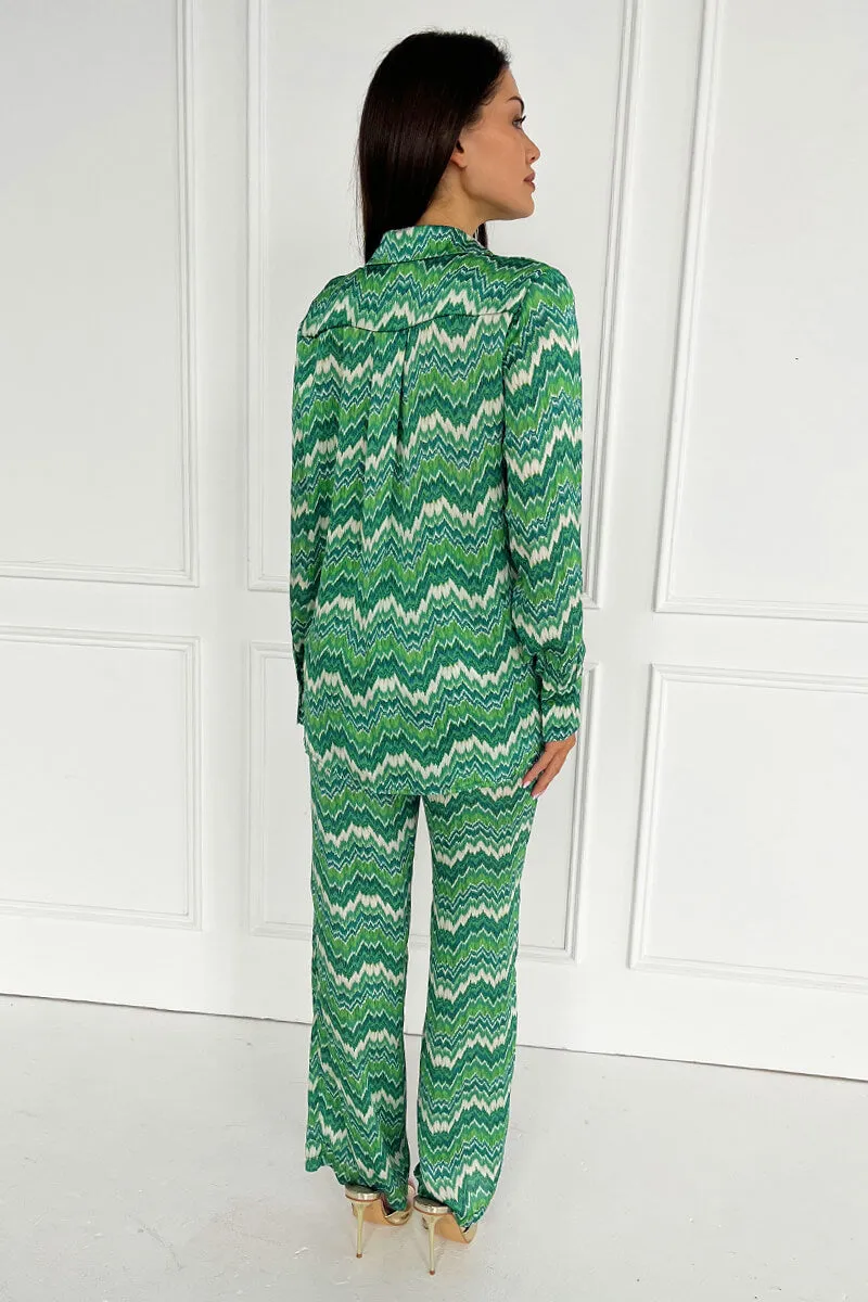 Green Abstract Printed Long Sleeve Shirt