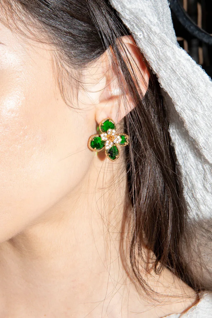 Green Flower Earrings