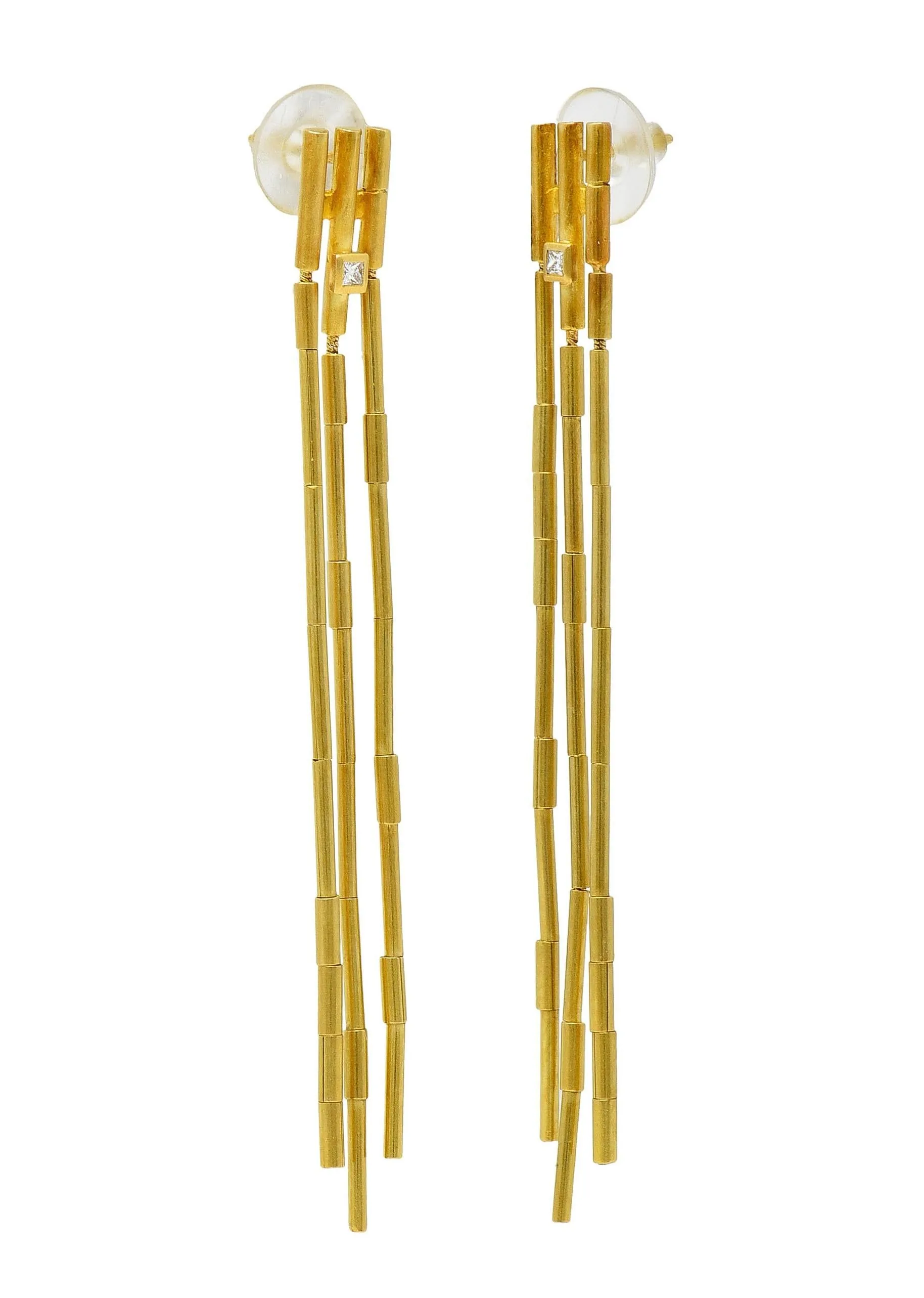 H. Stern Diamond 18 Karat Yellow Gold Fringe Fluid Gold Bead Drop Earrings