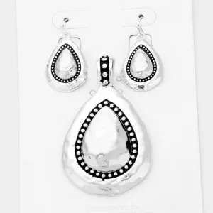 Hammered Teardrop Pendant Earrings Set