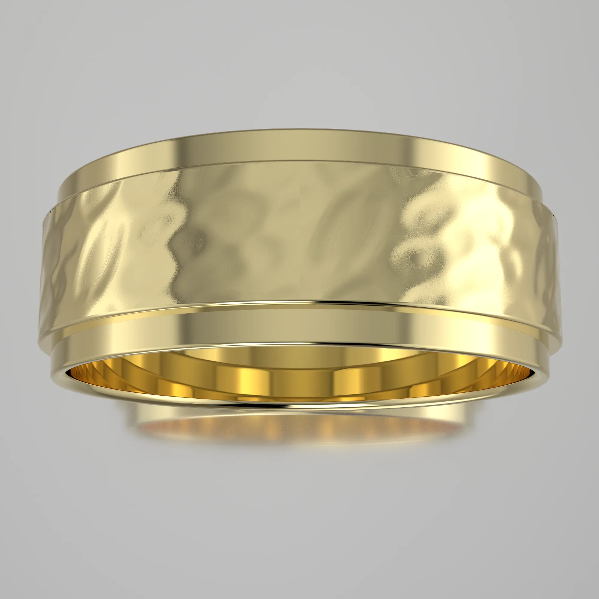 Hammered Yellow Gold 7mm Step Edge Wedding Band