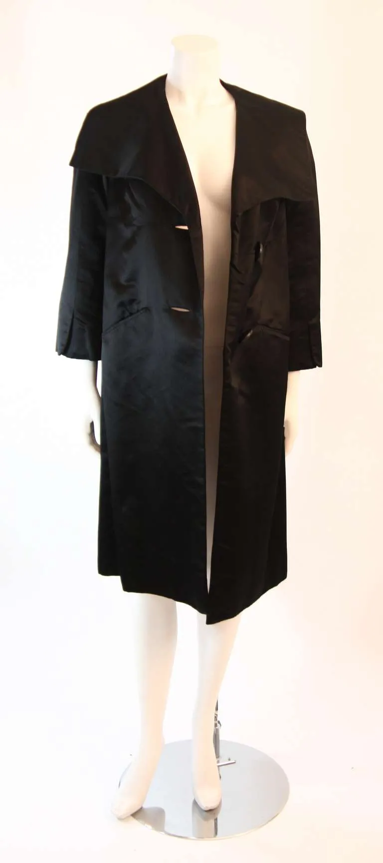 JAMES GALANOS 1960s Black Satin Opera Coat
