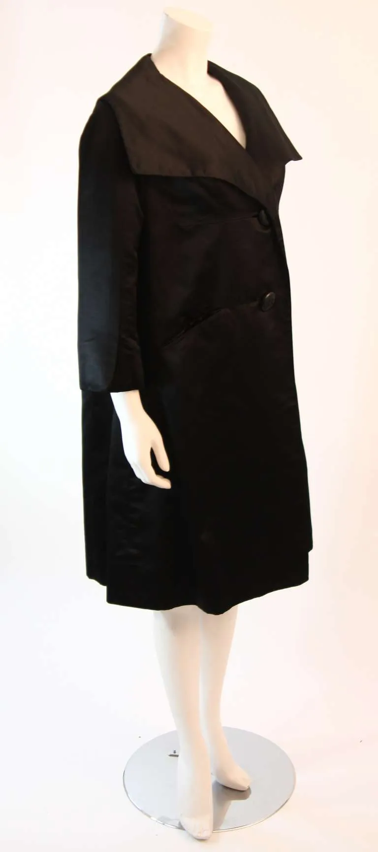JAMES GALANOS 1960s Black Satin Opera Coat