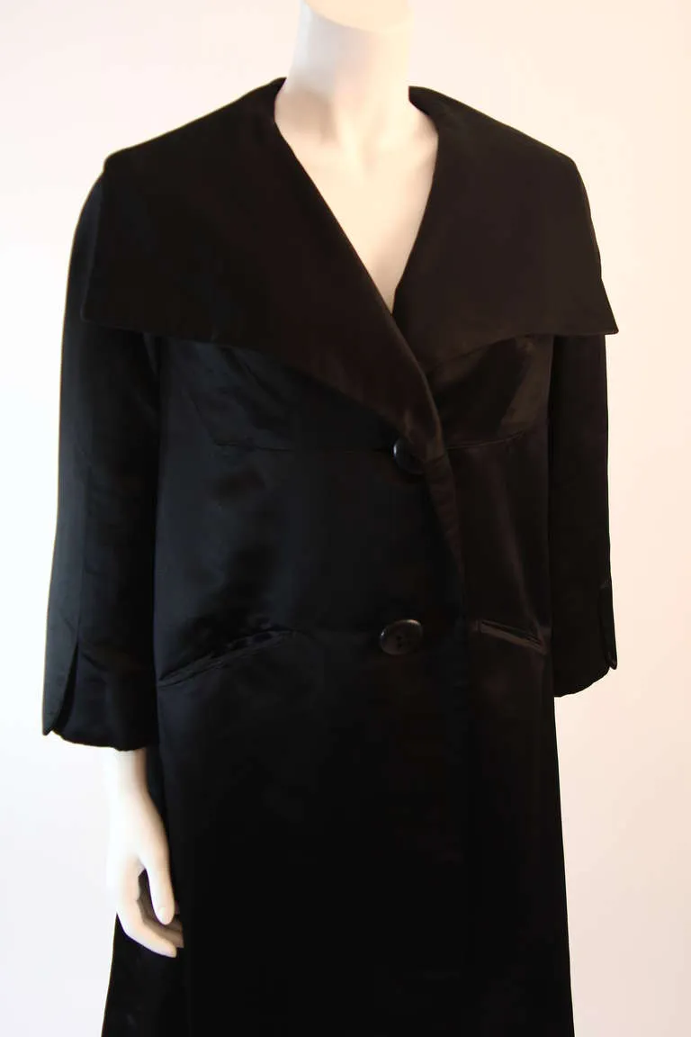 JAMES GALANOS 1960s Black Satin Opera Coat