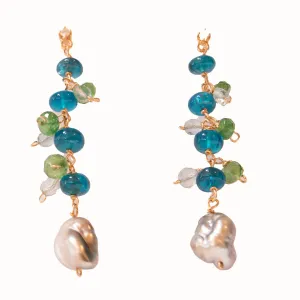 Keshi Pearls with Apatites, Peridots, and Blue Topaz Drops off Petite Diamonds