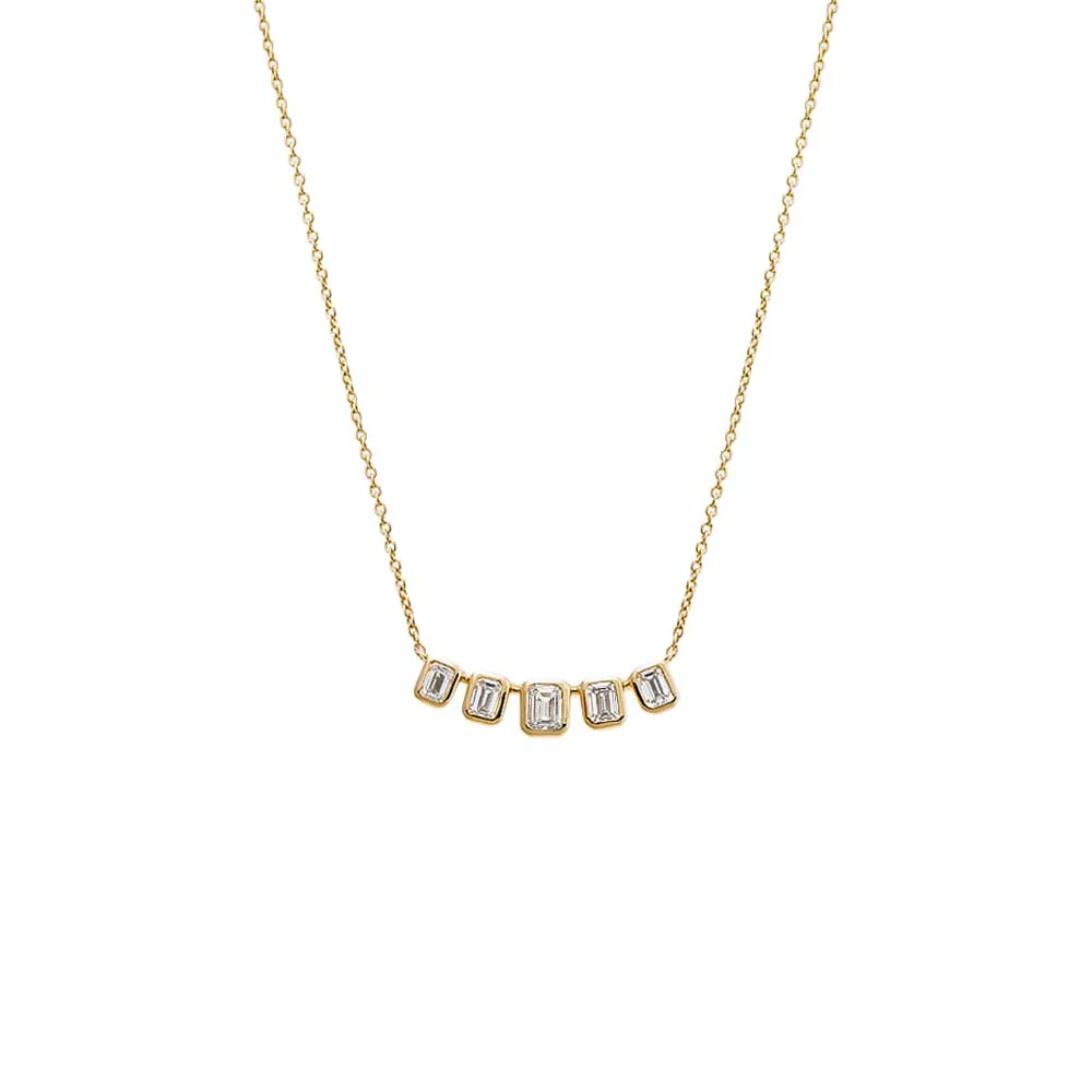 Lab Grown Diamond Emerald Bezel Curved Bar Necklace 14K