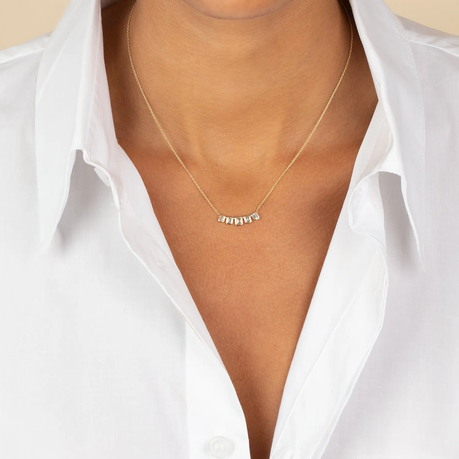 Lab Grown Diamond Emerald Bezel Curved Bar Necklace 14K