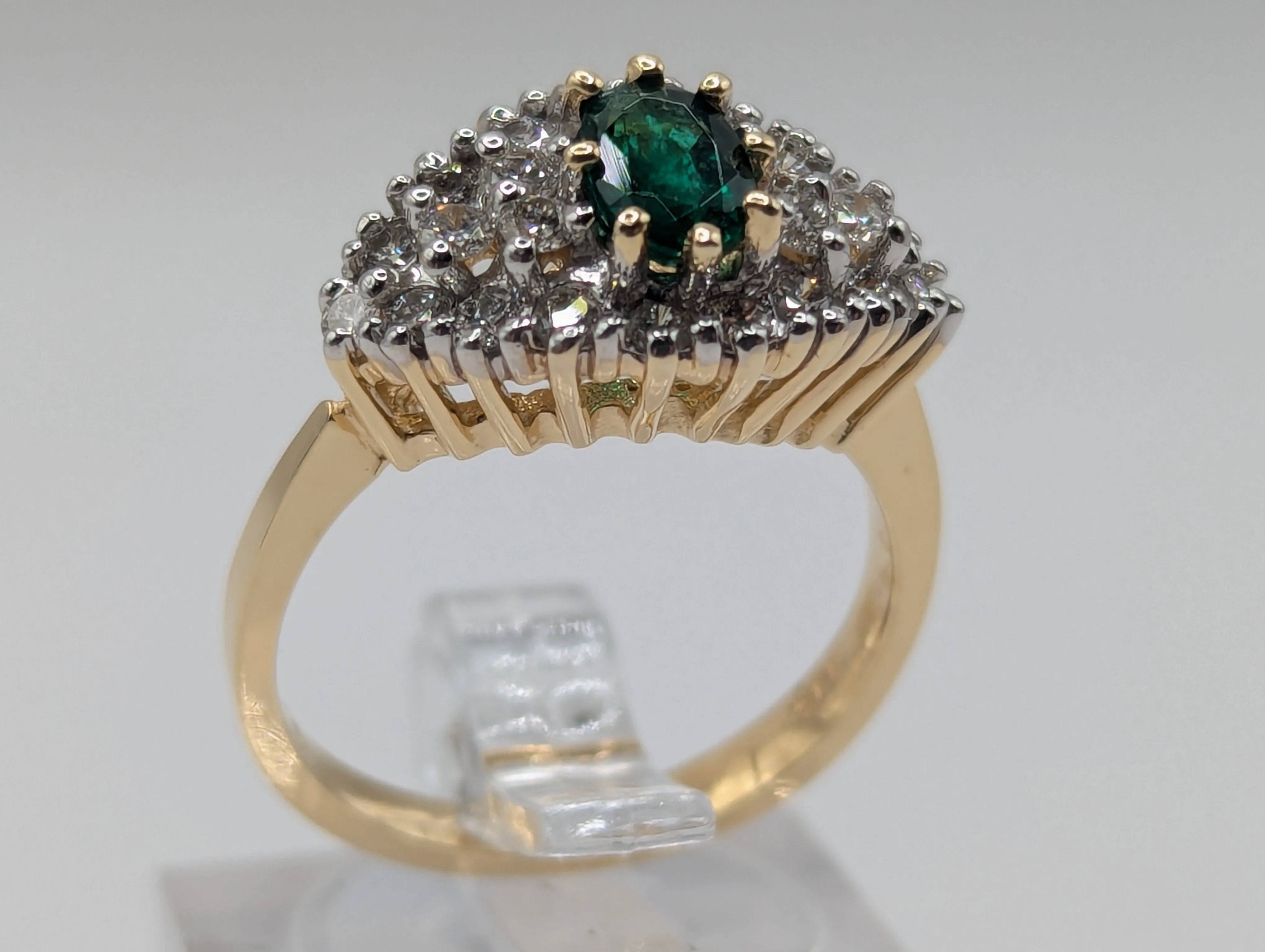 Ladies .48CT EMERALD & .54CT DIAMOND CLUSTER RING IN 14K YELLOW GOLD 4.3G, Sz. 6.5, New item #V21198