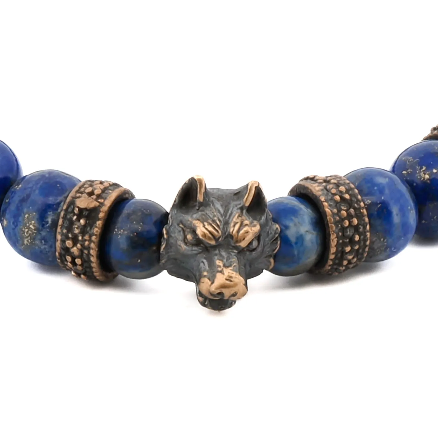 Lapis Lazuli Stone Powerful Wolf Courage Beaded Bracelet