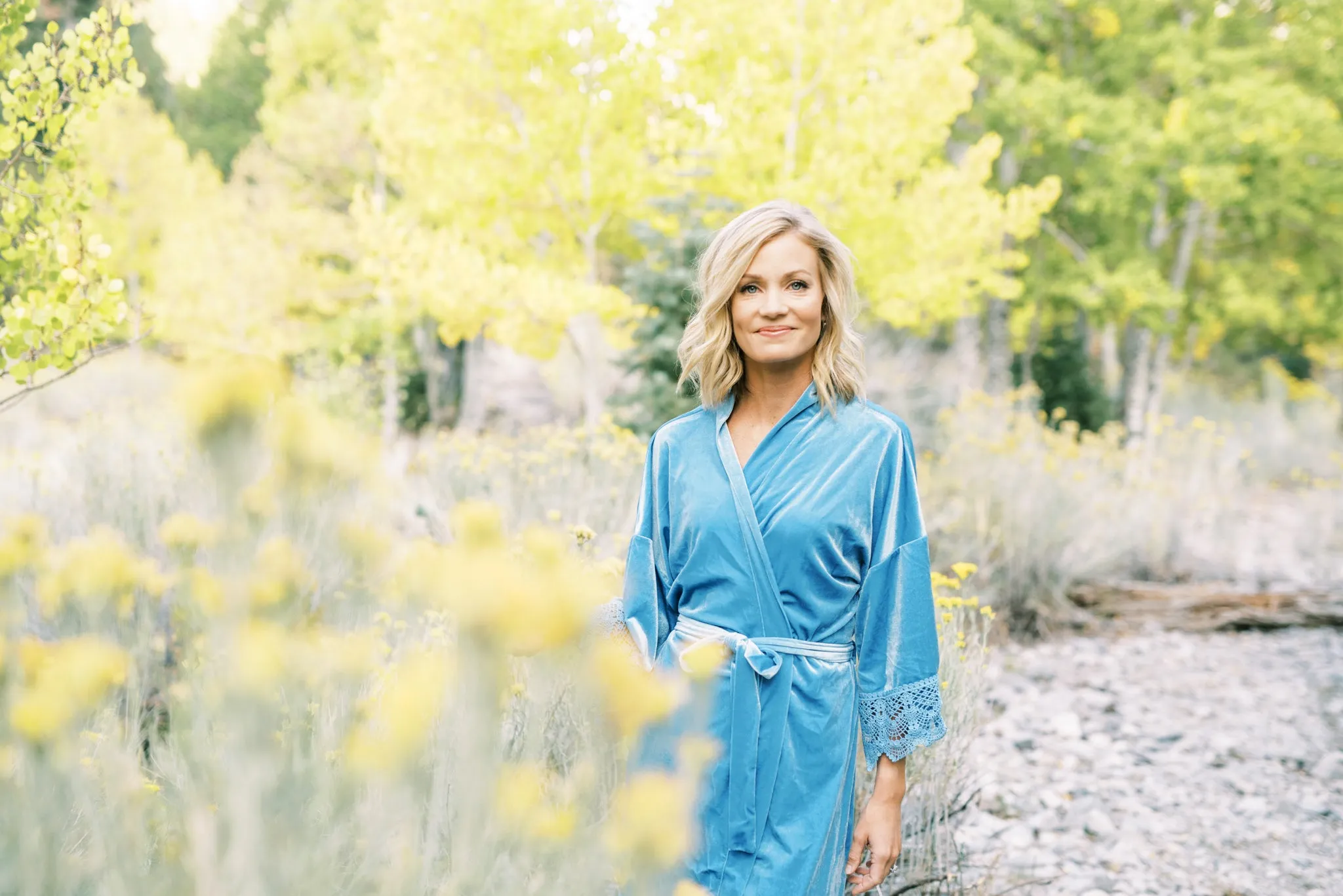 Light Blue Velvet and Lace Bridal Robe