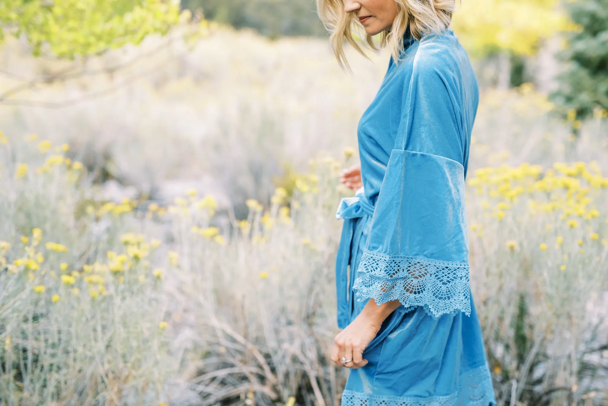 Light Blue Velvet and Lace Bridal Robe