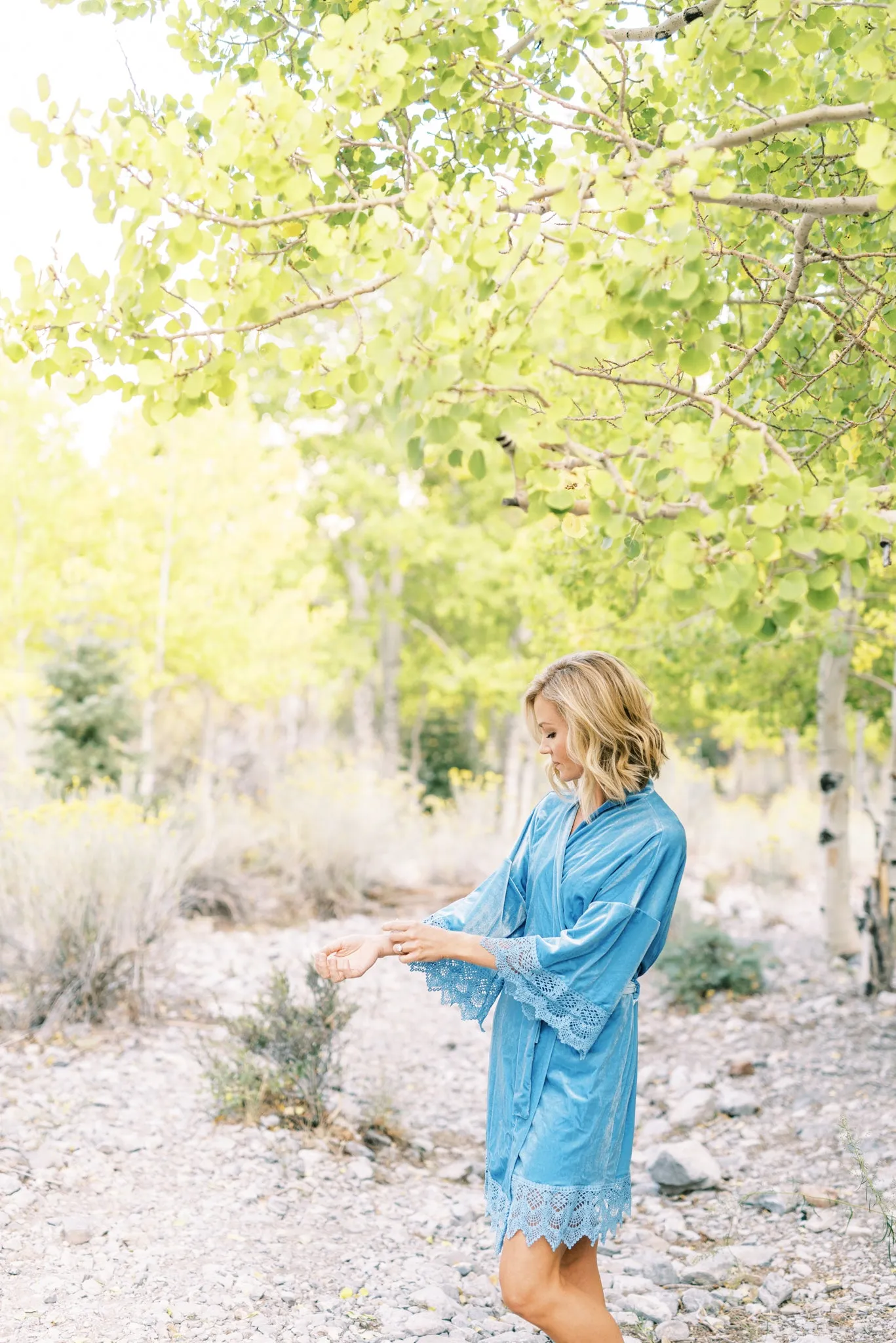 Light Blue Velvet and Lace Bridal Robe