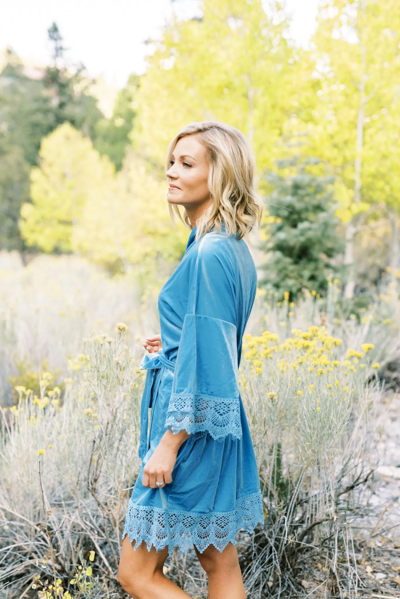 Light Blue Velvet and Lace Bridal Robe