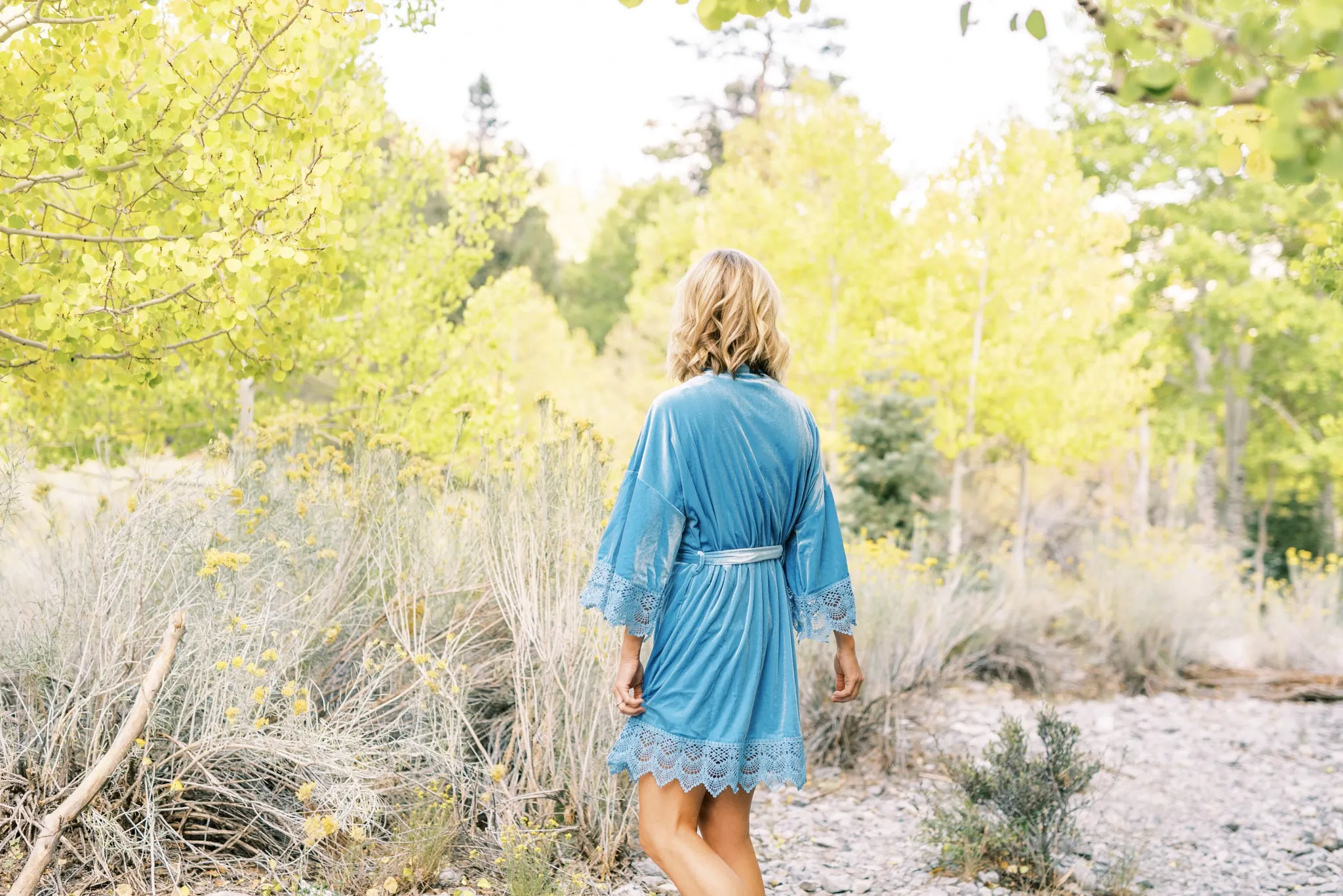 Light Blue Velvet and Lace Bridal Robe