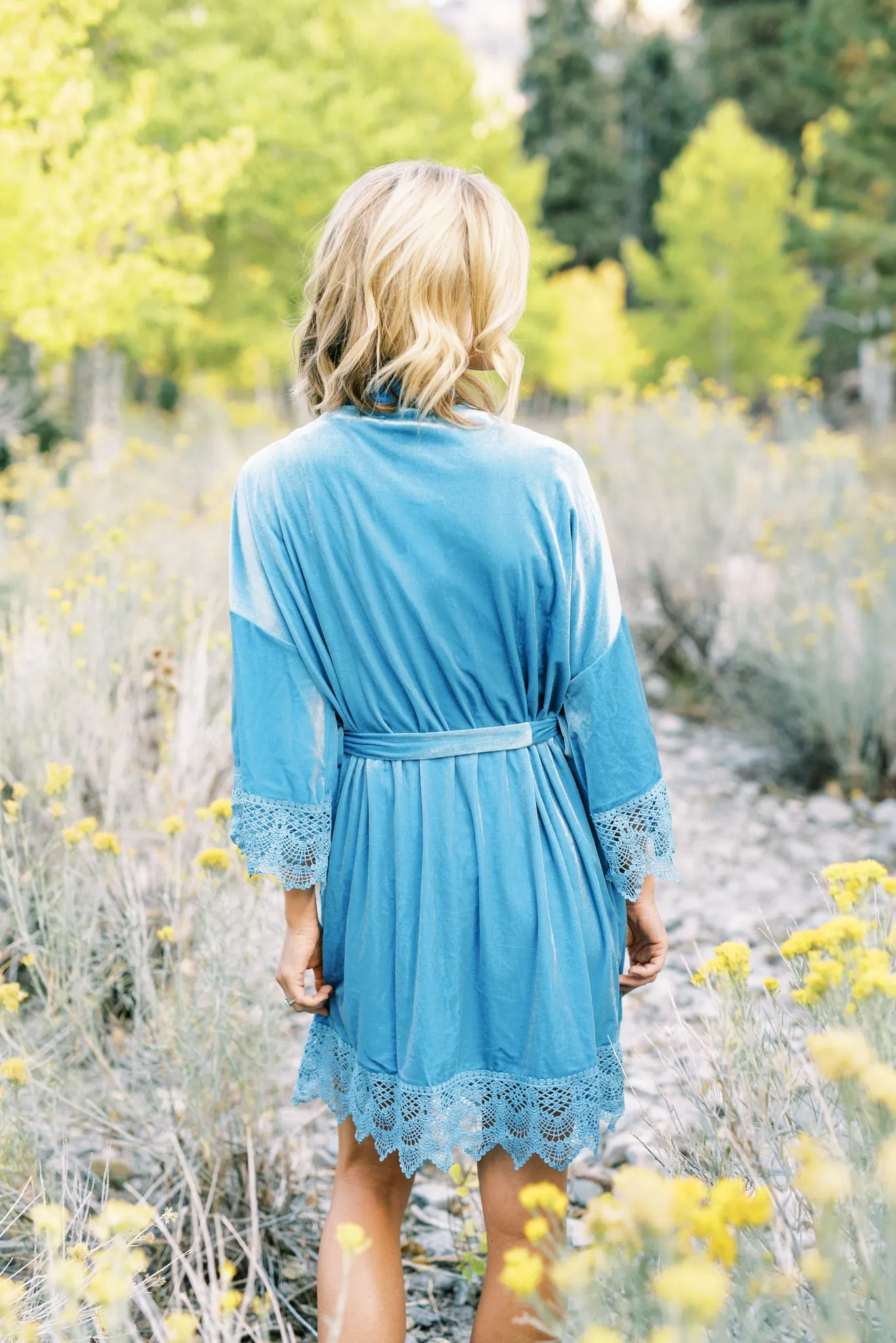 Light Blue Velvet and Lace Bridal Robe
