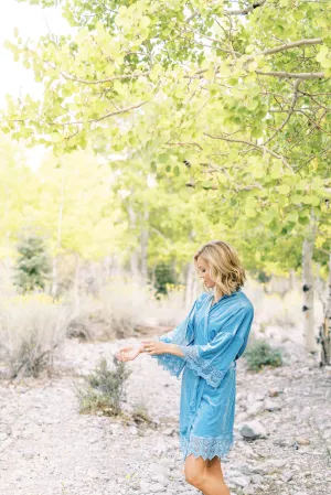 Light Blue Velvet and Lace Bridal Robe