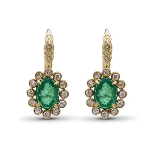 Luxury Emerald 3ct and Diamond 0.5ct Earrings in 18K Gold