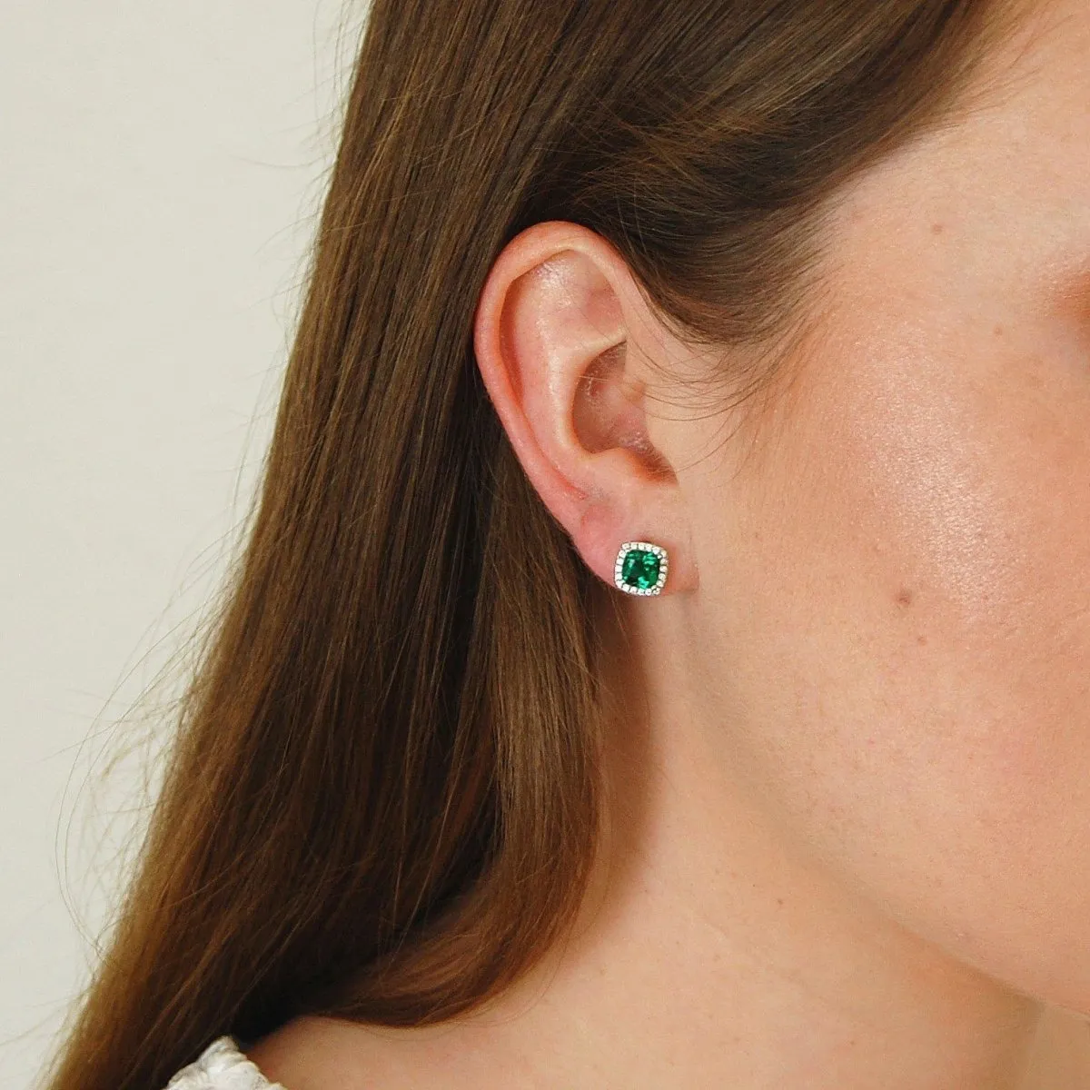 Made Emerald and Diamond Earrings