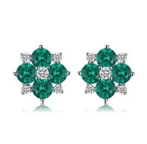 Made Emerald Flower Earring