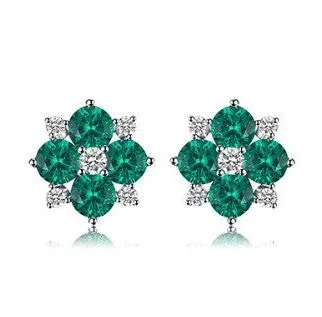 Made Emerald Flower Earring