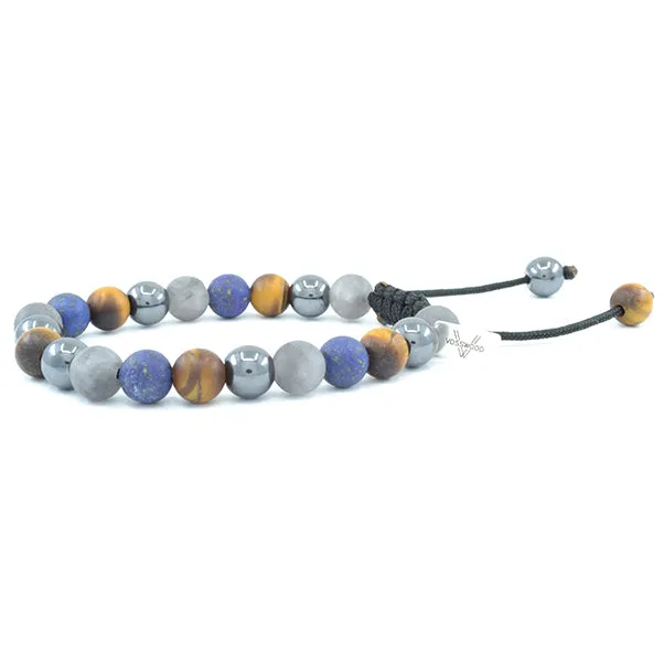 Matte Tiger's Eye, Hematite, Matte Cloudy Quartz, Matte Lapis Lazuli