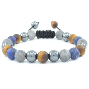Matte Tiger's Eye, Hematite, Matte Cloudy Quartz, Matte Lapis Lazuli