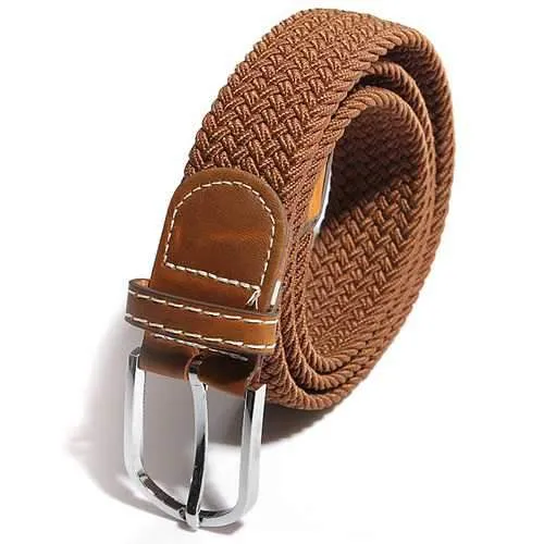 Men Women Stretch Braided Elastic Woven Leather Buckle Belt