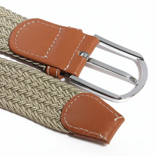 Men Women Stretch Braided Elastic Woven Leather Buckle Belt
