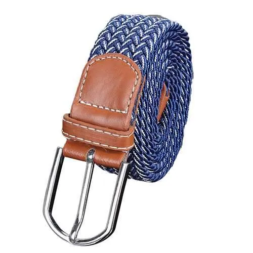 Men Women Stretch Braided Elastic Woven Leather Buckle Belt