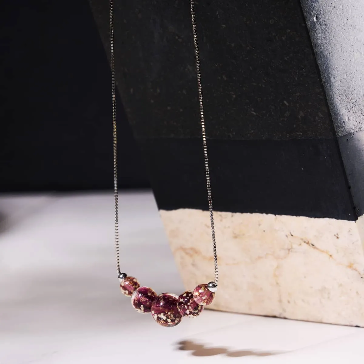 Merlot | .925 Sterling Silver | Firefly Glass Infinity Clasp Necklace