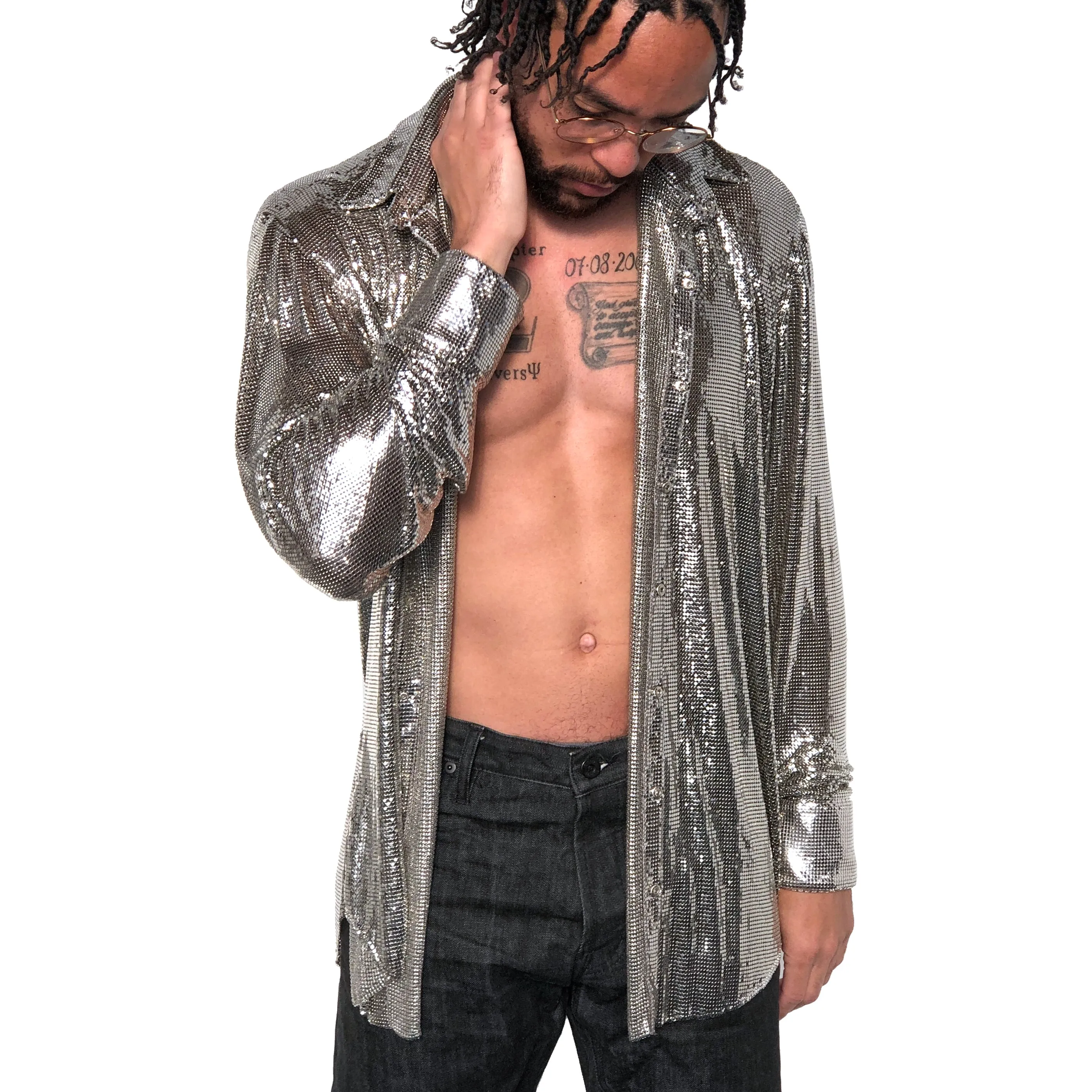 Metal Mesh Collared Shirt