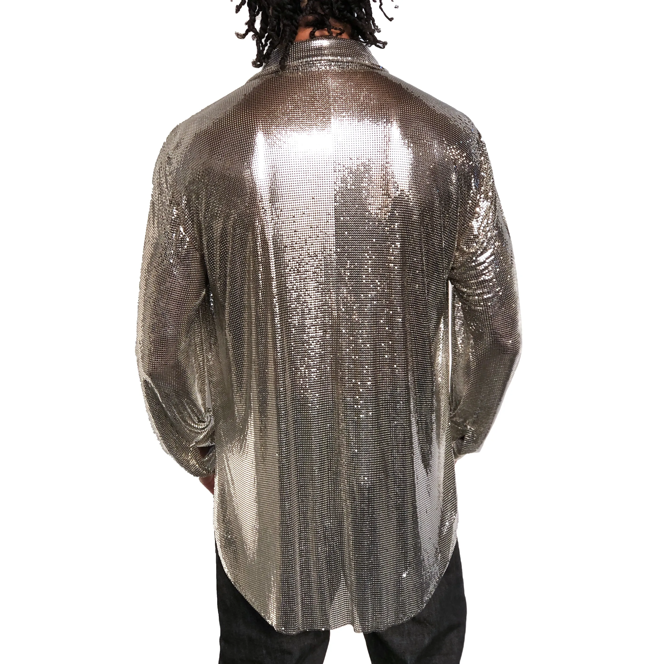 Metal Mesh Collared Shirt