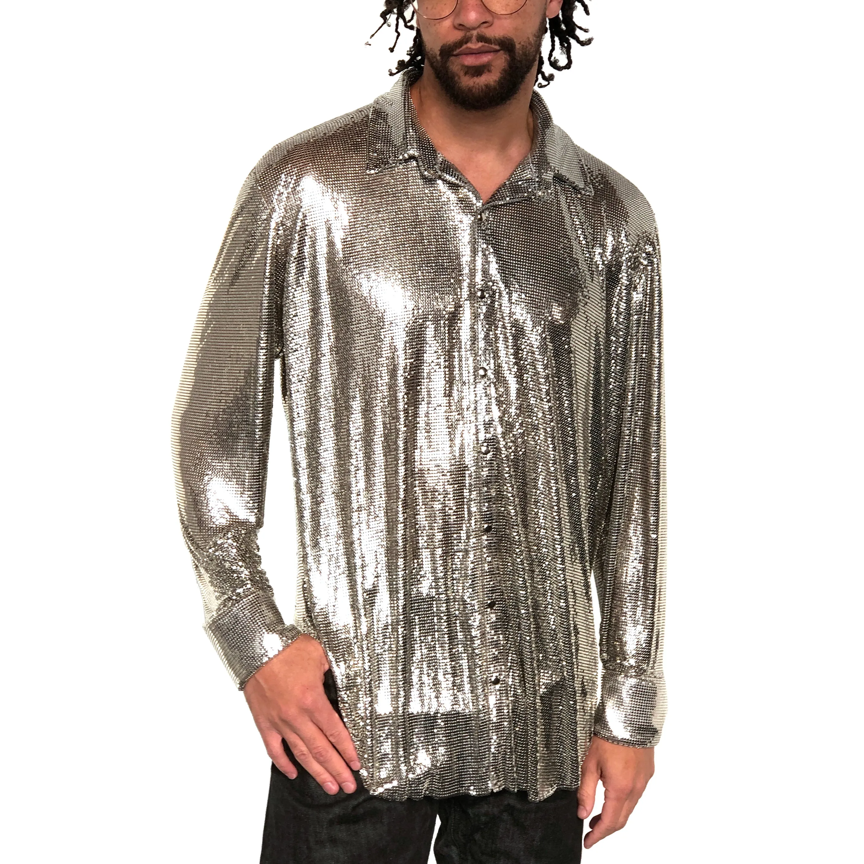 Metal Mesh Collared Shirt