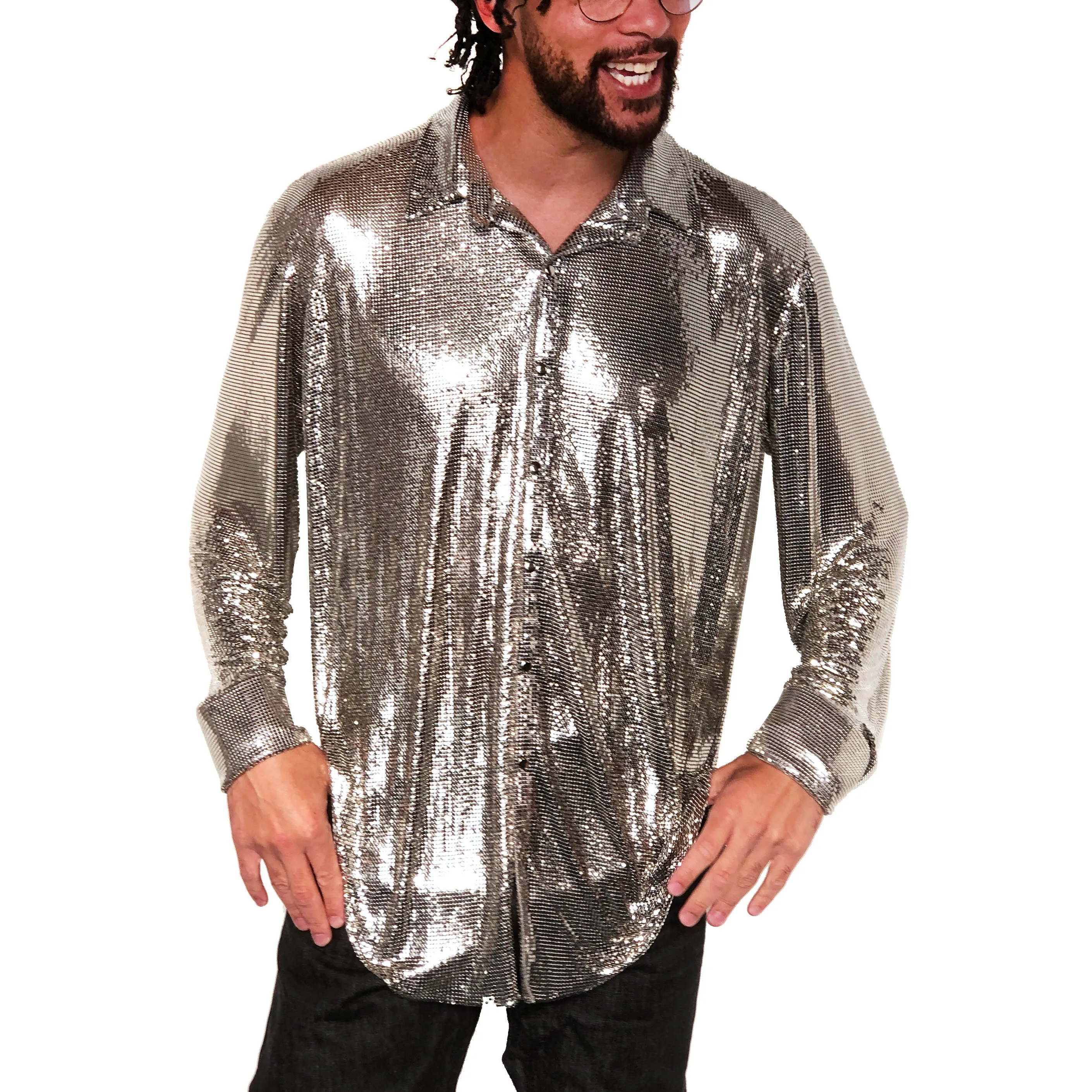 Metal Mesh Collared Shirt
