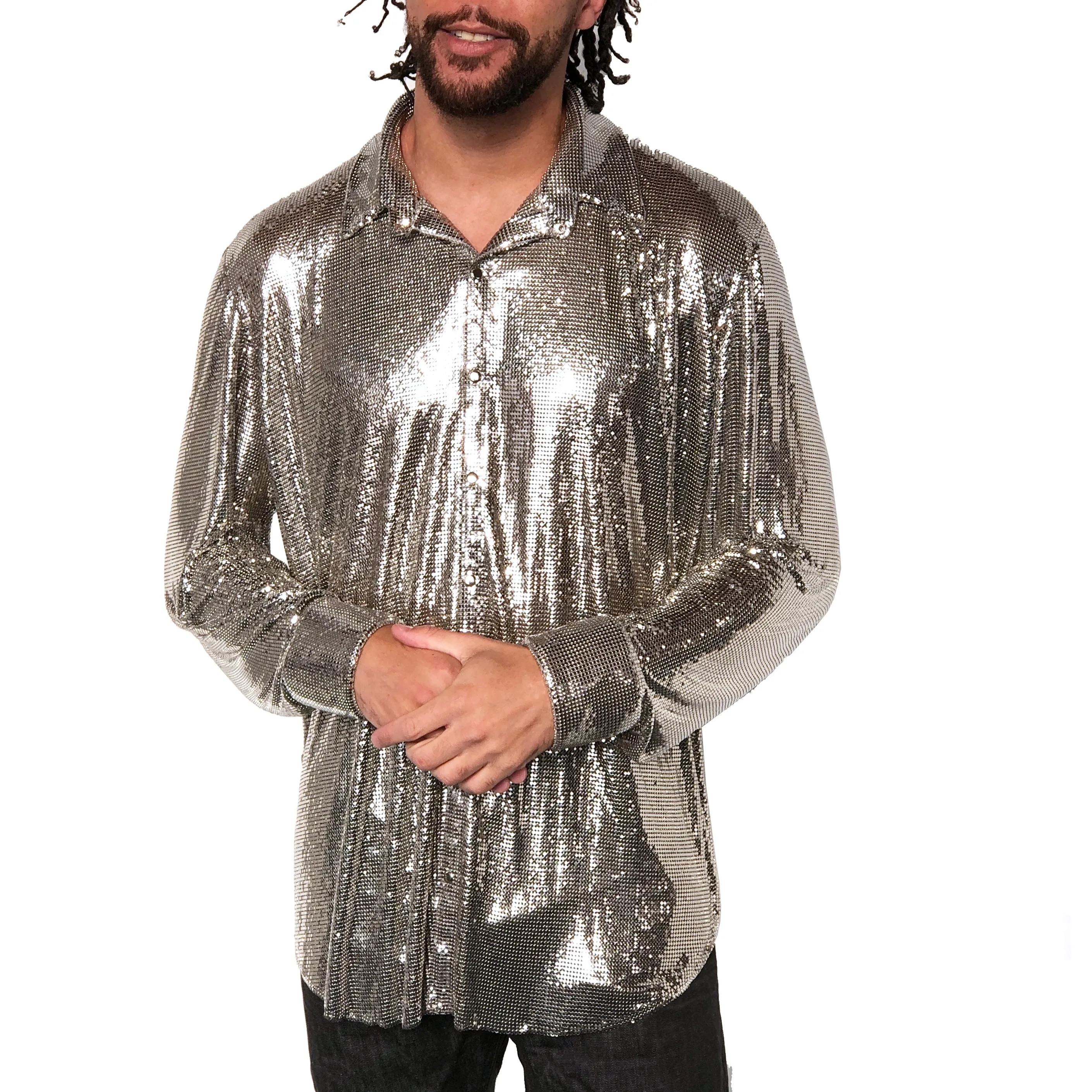 Metal Mesh Collared Shirt