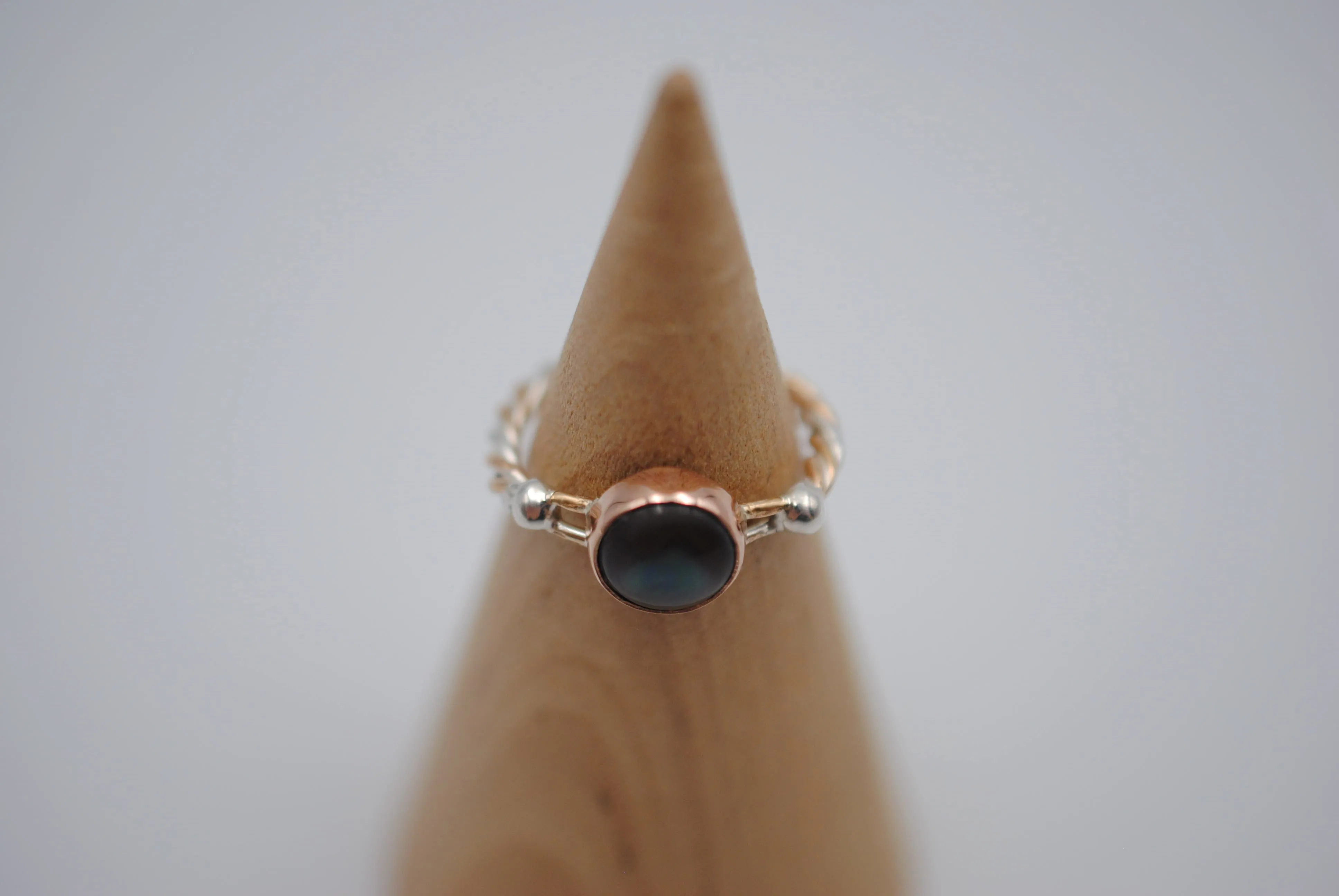 Mother of Pearl Bezel Set Gold Braided Ring