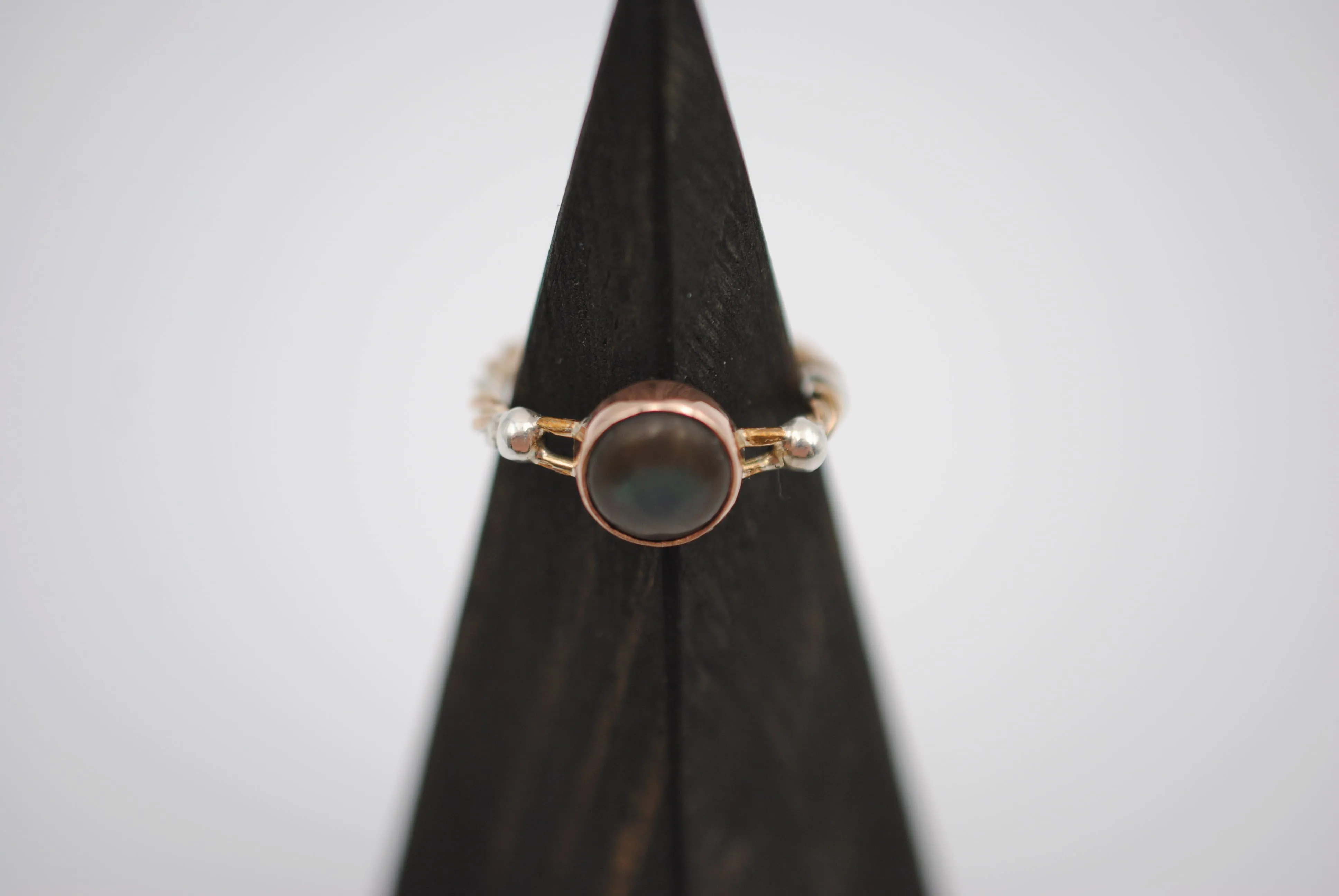 Mother of Pearl Bezel Set Gold Braided Ring