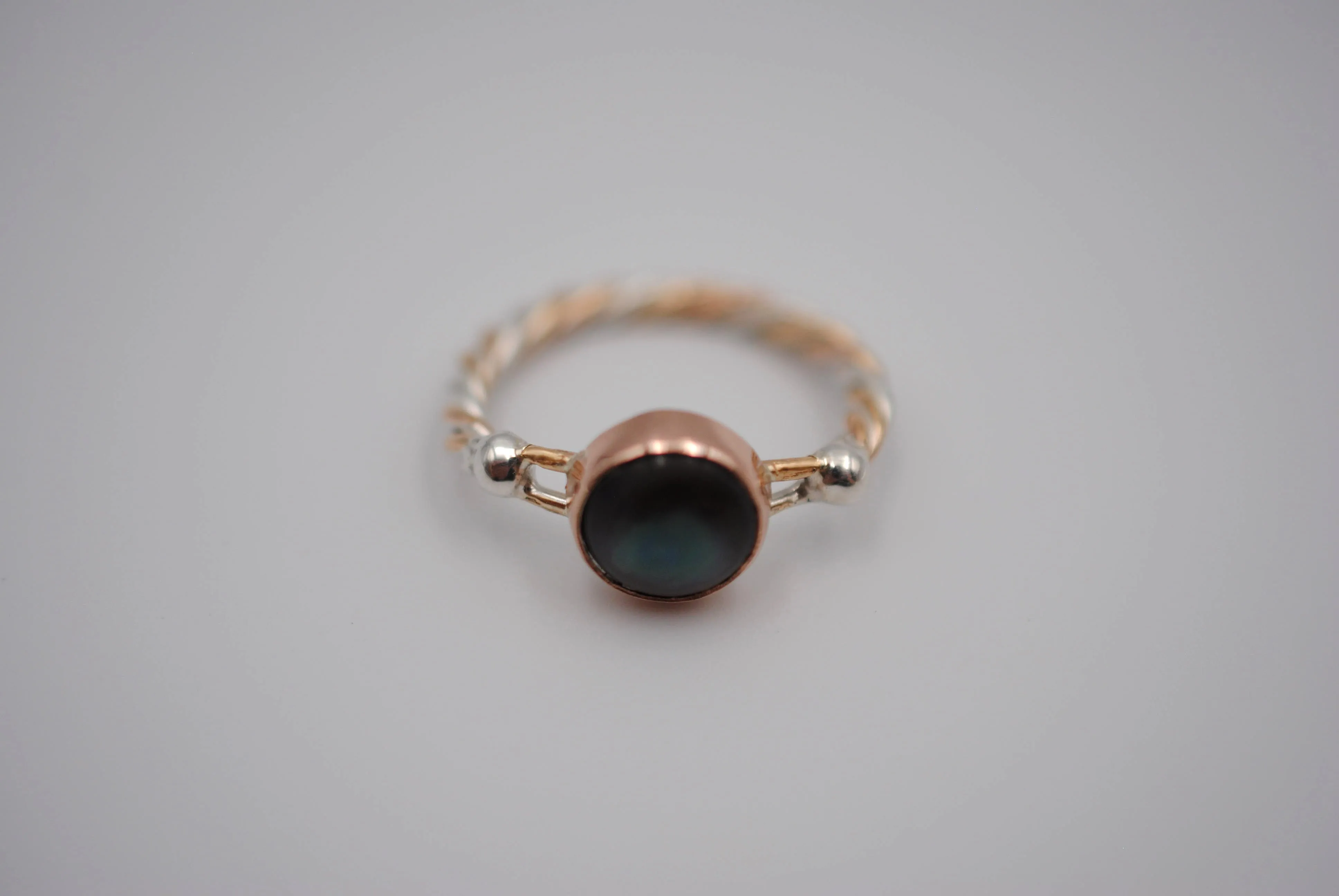 Mother of Pearl Bezel Set Gold Braided Ring