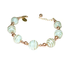 Murano Glass Aquamarine Beaded Bracelet with Swarovski Pearls and Gold Filled Findings
