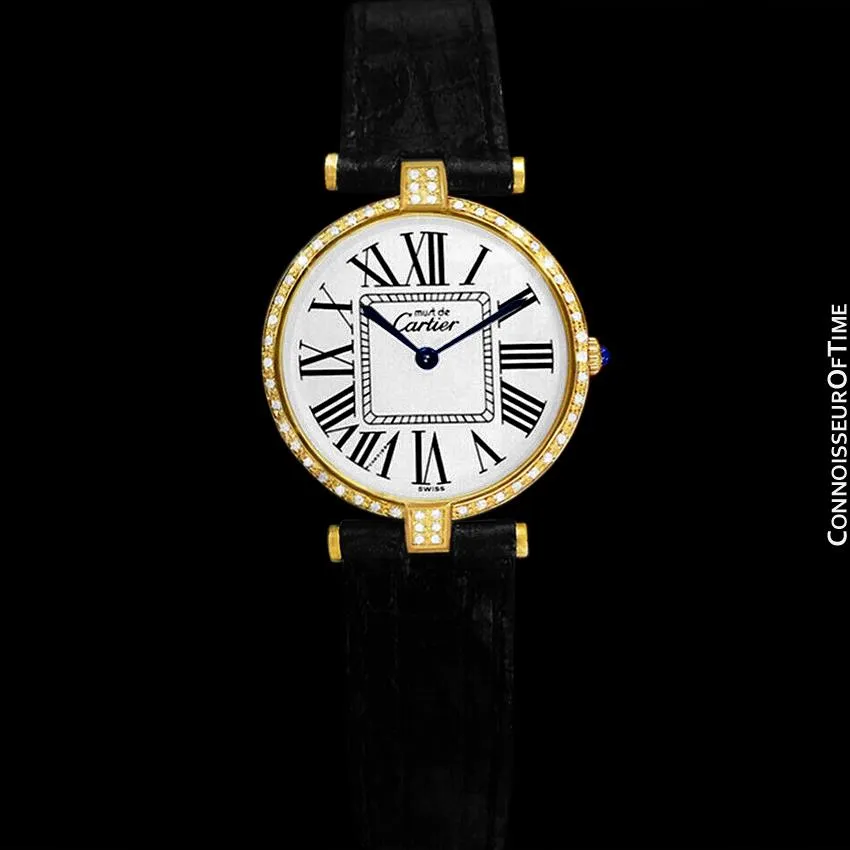 Must De Cartier Vendome Ladies Vermeil Watch - 18K Gold Over Sterling Silver with Diamonds