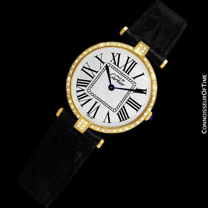 Must De Cartier Vendome Ladies Vermeil Watch - 18K Gold Over Sterling Silver with Diamonds