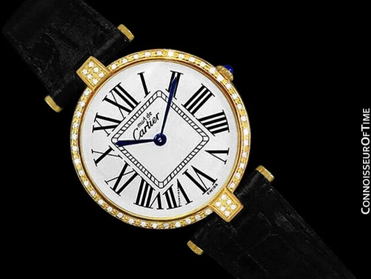 Must De Cartier Vendome Ladies Vermeil Watch - 18K Gold Over Sterling Silver with Diamonds