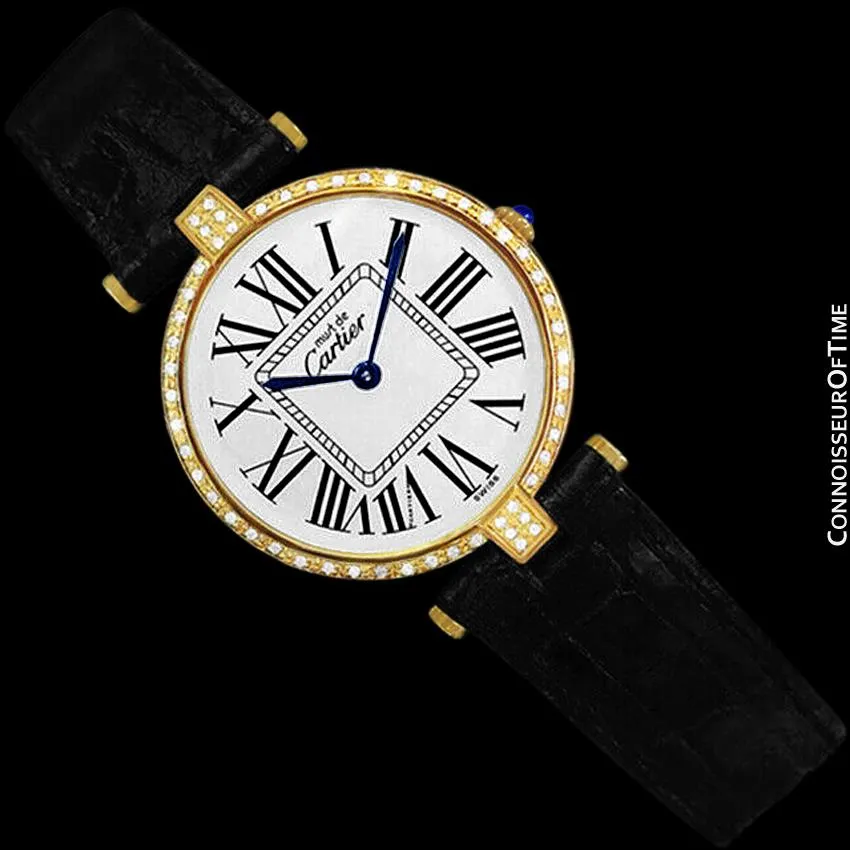 Must De Cartier Vendome Ladies Vermeil Watch - 18K Gold Over Sterling Silver with Diamonds