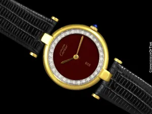 Must De Cartier Vendome Ladies Vermeil Watch with Chocoloate Brown Dial - 18K Gold Over Sterling Silver with Diamonds