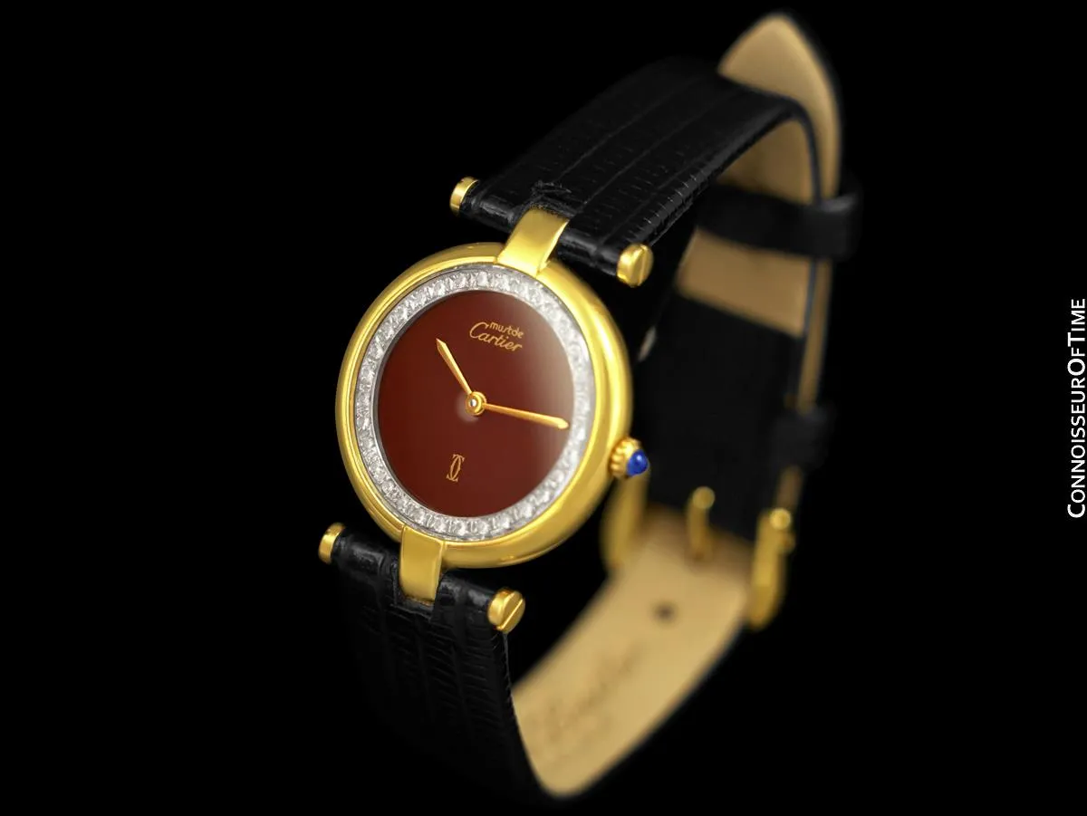 Must De Cartier Vendome Ladies Vermeil Watch with Chocoloate Brown Dial - 18K Gold Over Sterling Silver with Diamonds
