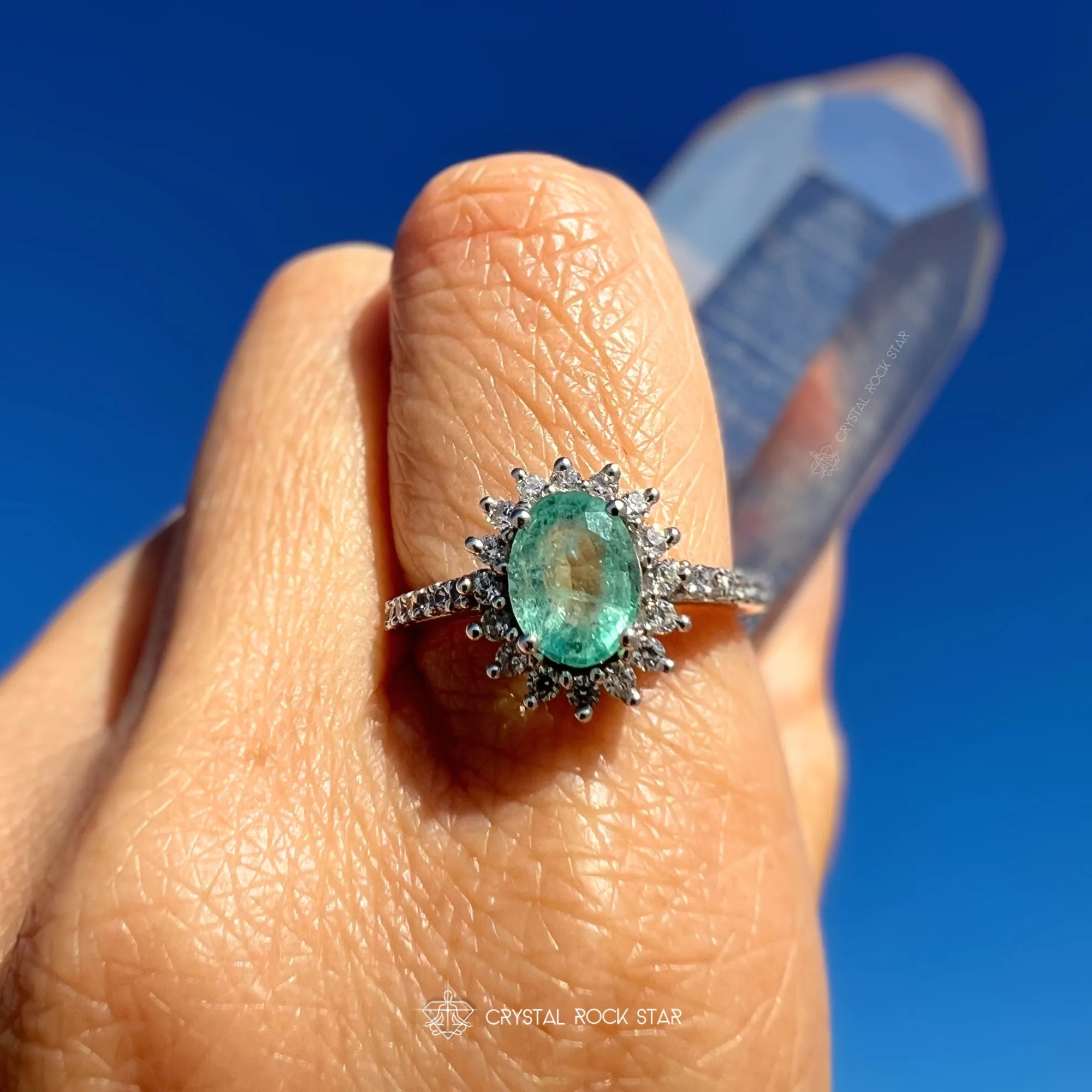 Natural Emerald Sterling Silver Ring - Size 7 Oval