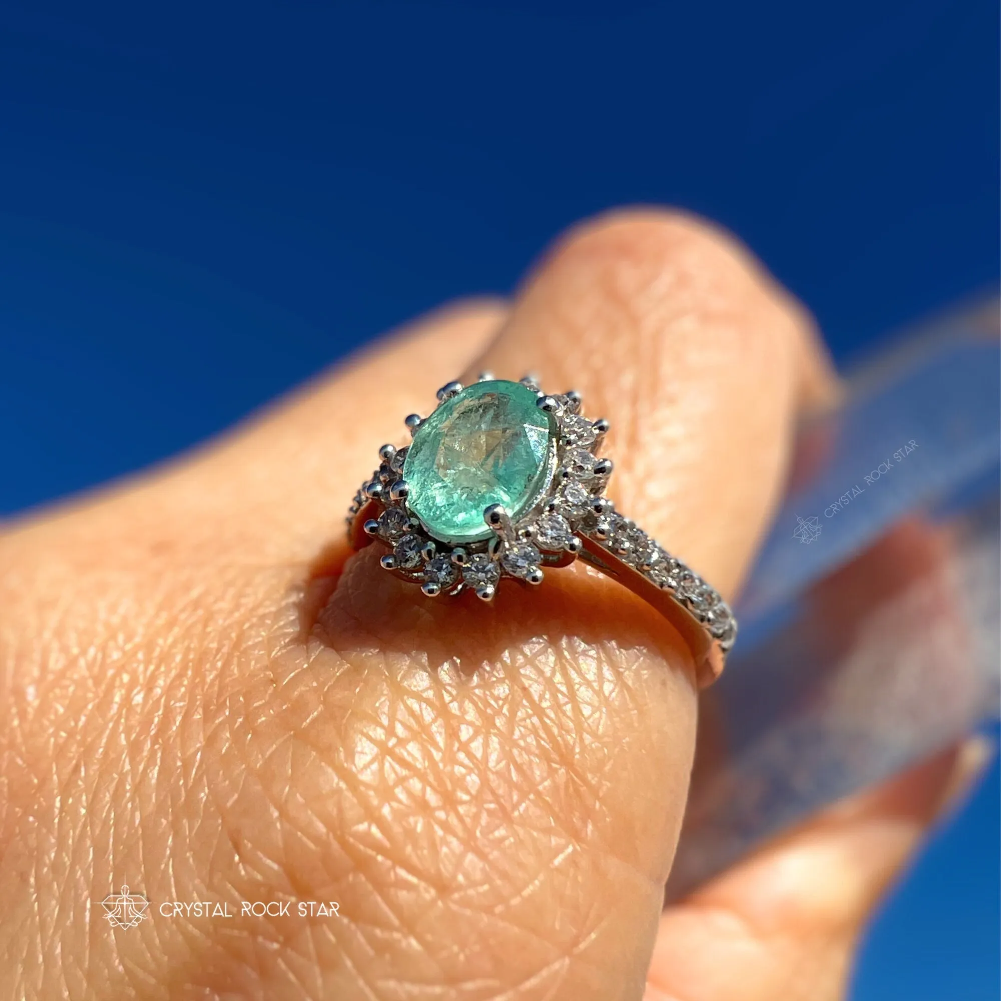 Natural Emerald Sterling Silver Ring - Size 7 Oval
